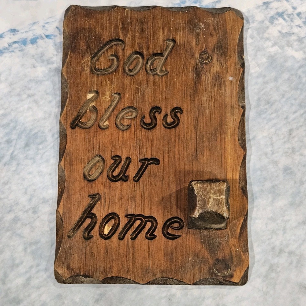 Rustic God Bless Our Home Wooden Wall Candle Holder Primitive Farmhouse Decor